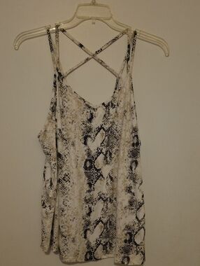 Papermoon Snake Print Crisscross Tank Top - White/Black